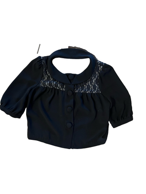 Vintage Bizz Princess Black Lace Victorian Secretary Blouse Puff Sleeve size S